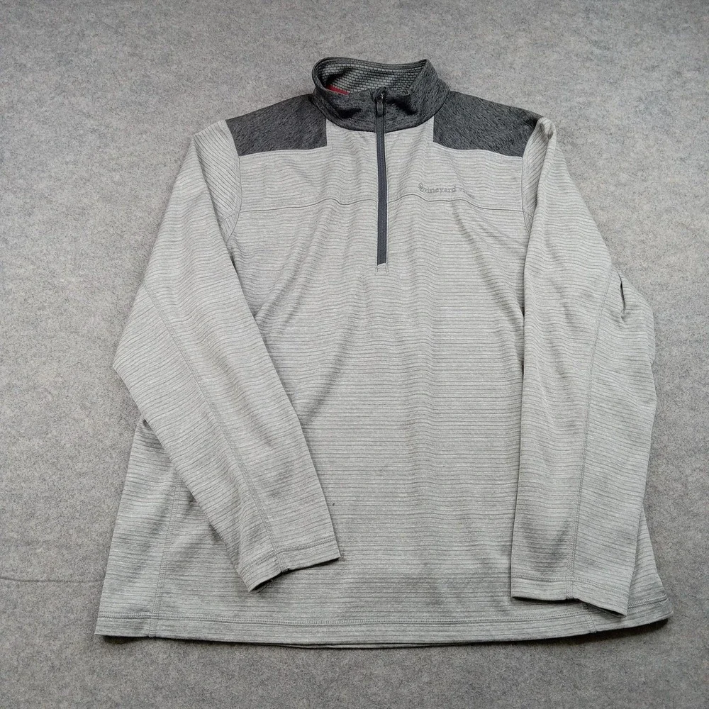 Vineyard Vines Pullover Mens XL Gray Striped Performance 1/4 Zip Long Sleeve Top
